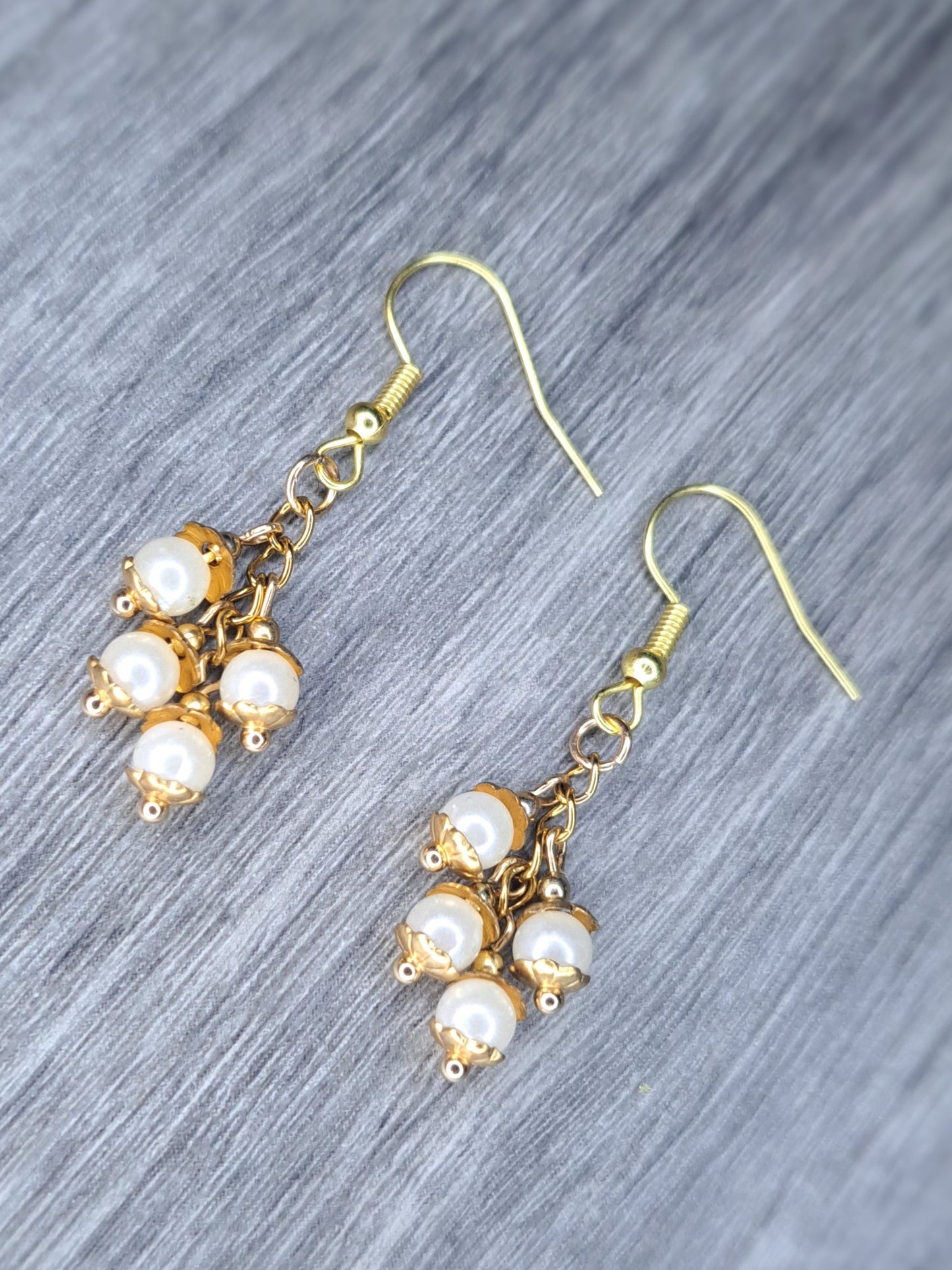 Pearl gold tone stainless steel earrings