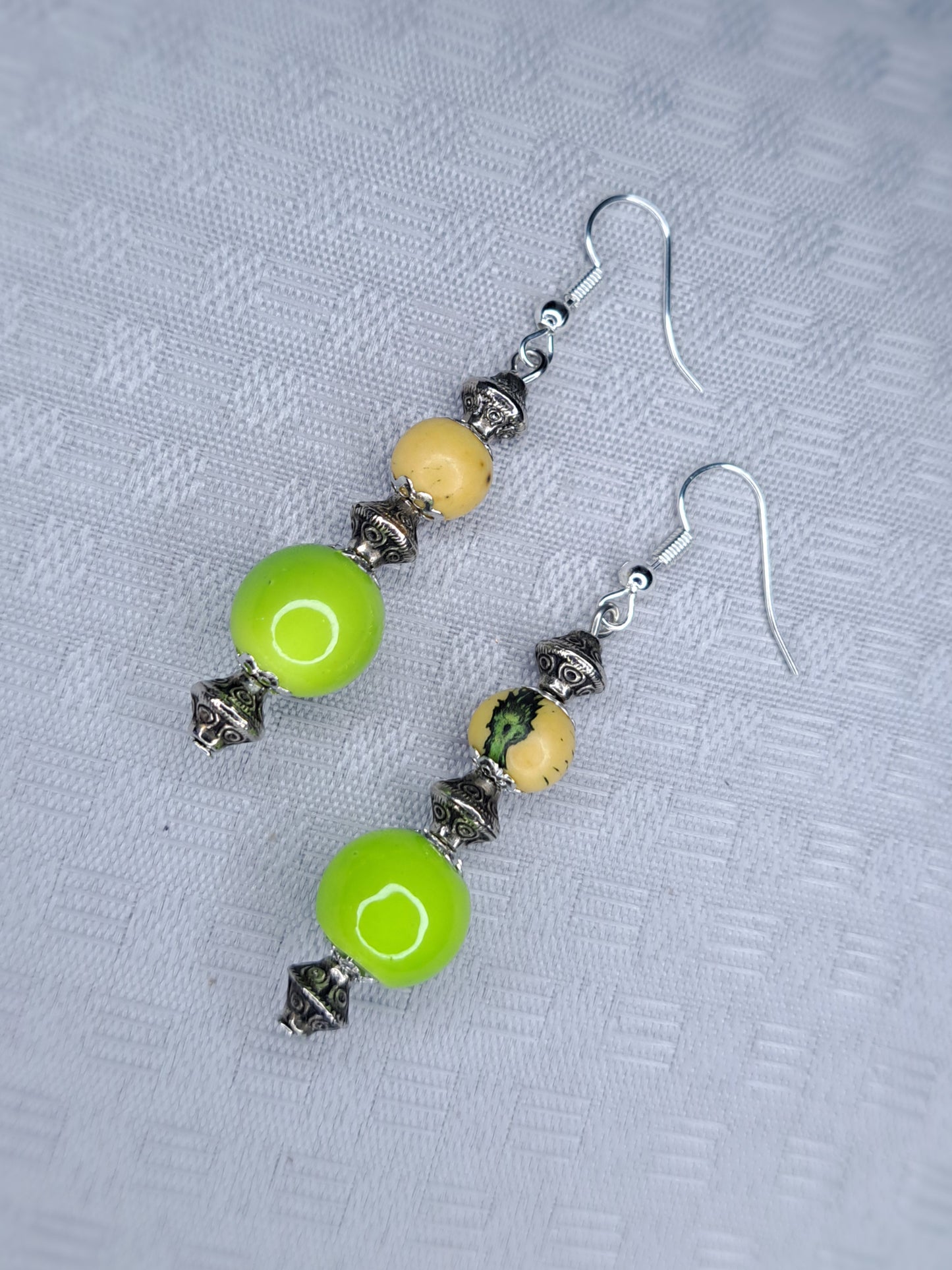 Green & silver stainless stainless earrings