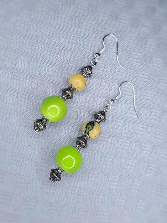 Green & silver stainless stainless earrings