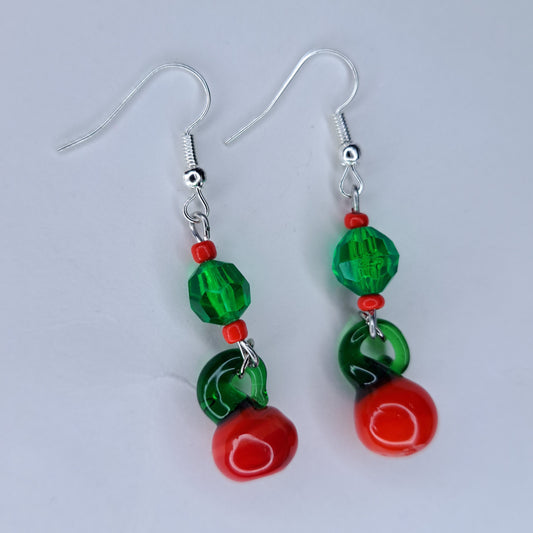 Red glass fruit Stainless steel earrings