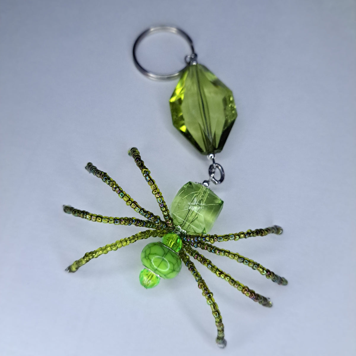 Green Beaded spider keychain