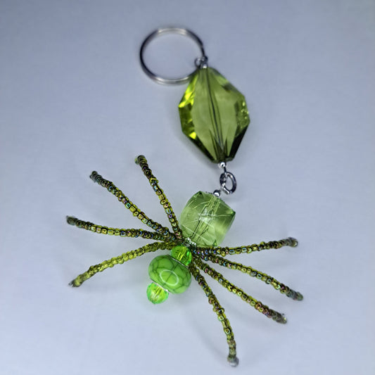 Green Beaded spider keychain
