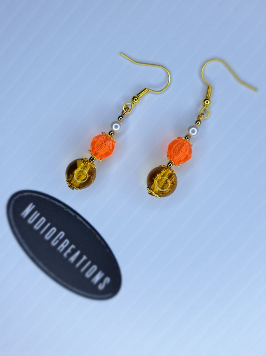 Candy corn gold tone stainless steel beaded dangle earrings
