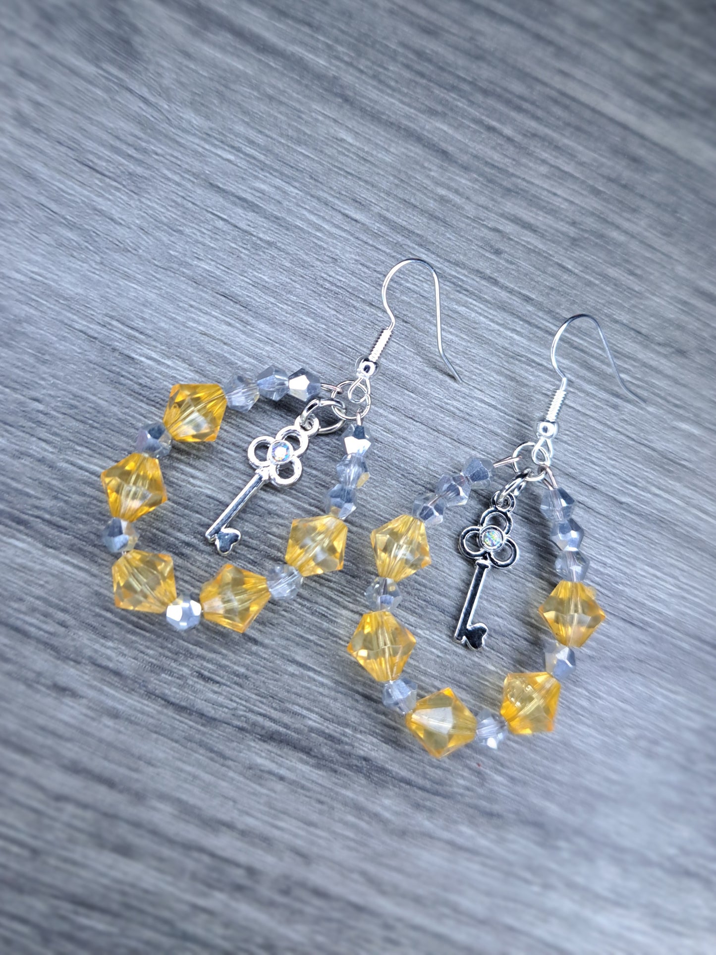Yellow and silver beaded hoop key earrings stainless steel