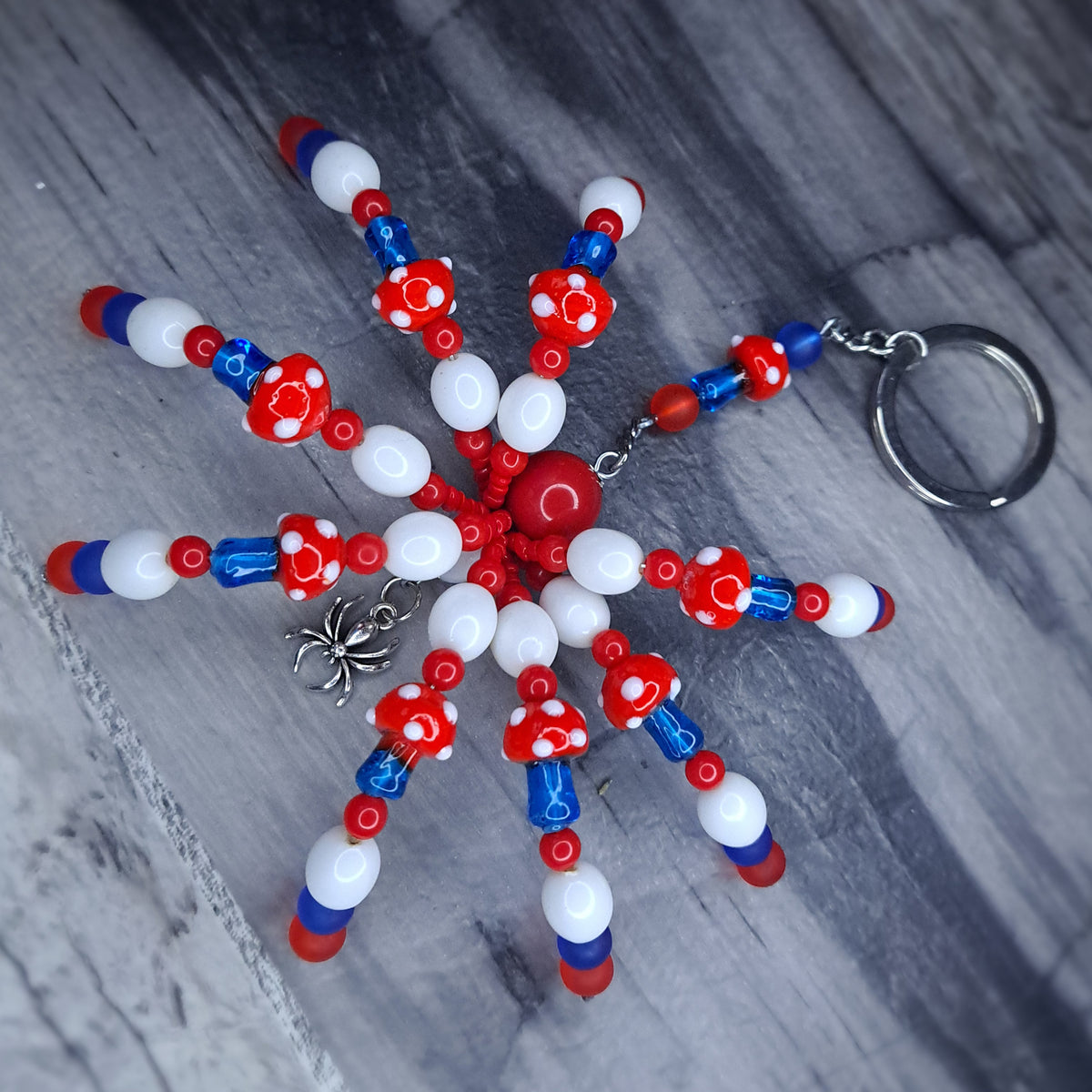 Mushroom Beaded spider keychain