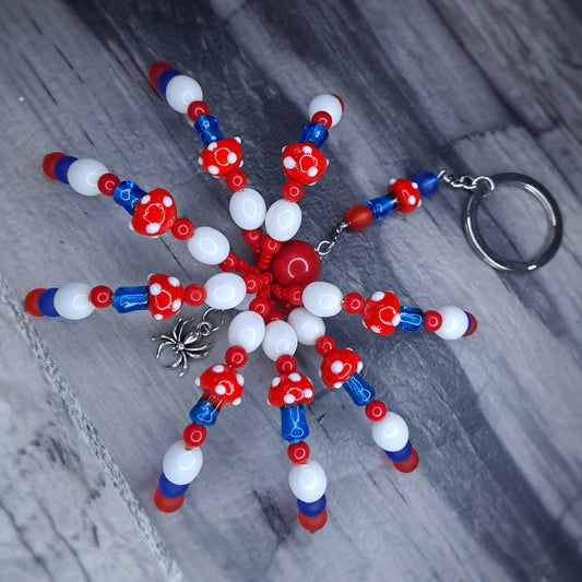 Mushroom Beaded spider keychain