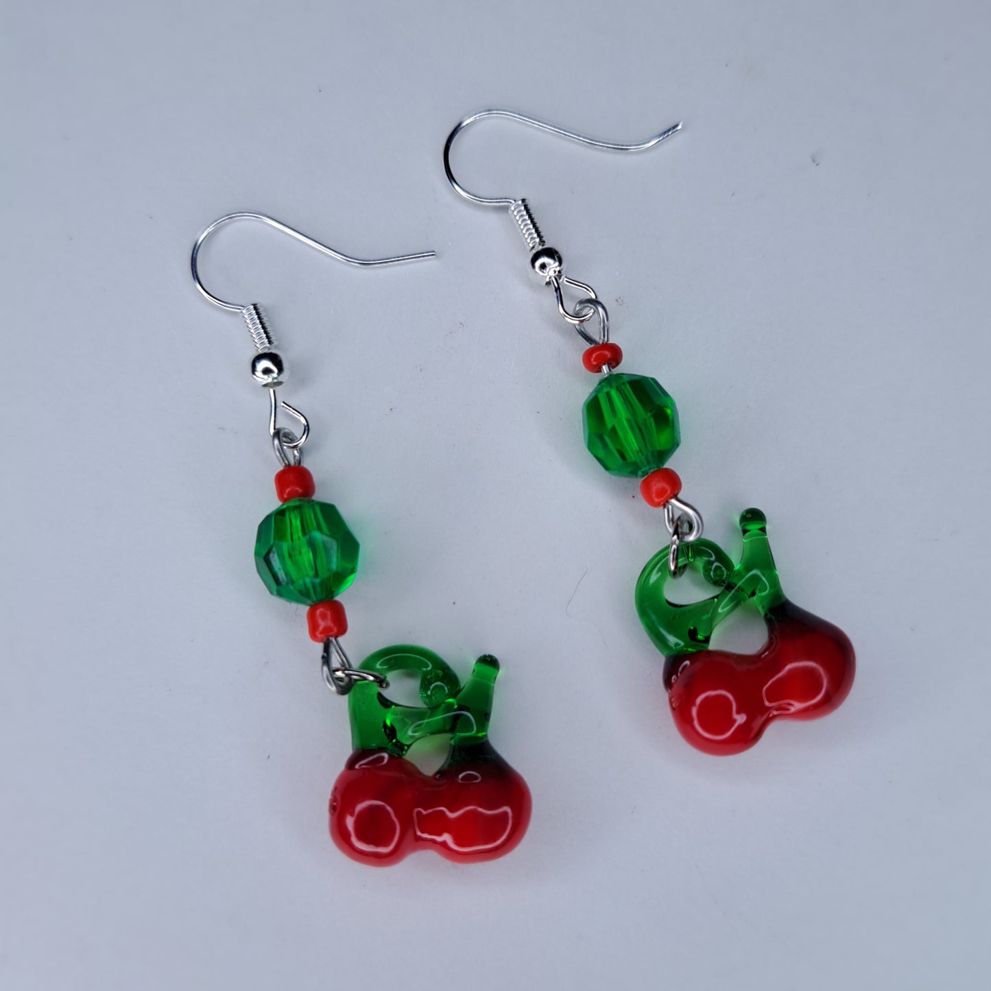red cherry glass fruit Stainless steel earrings