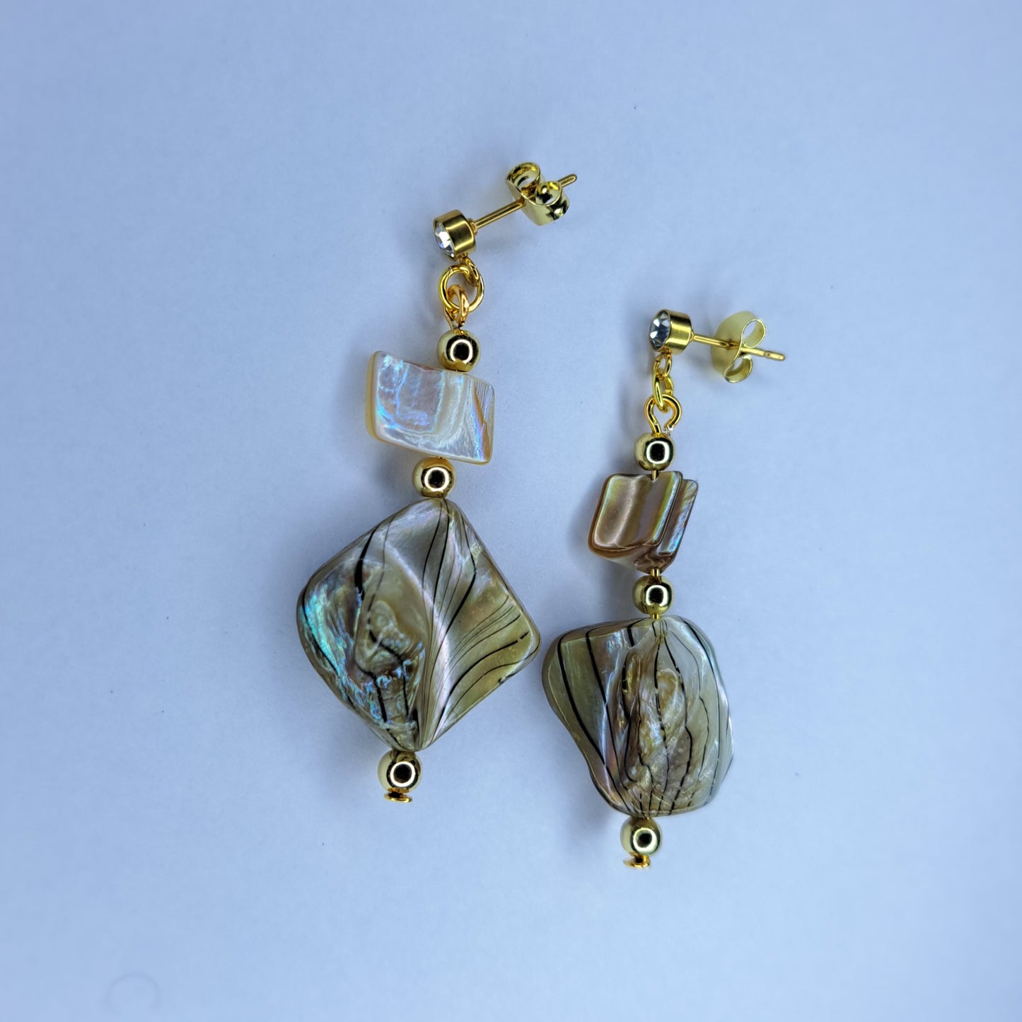 Mother of pearl gold tone stainless steel earrings