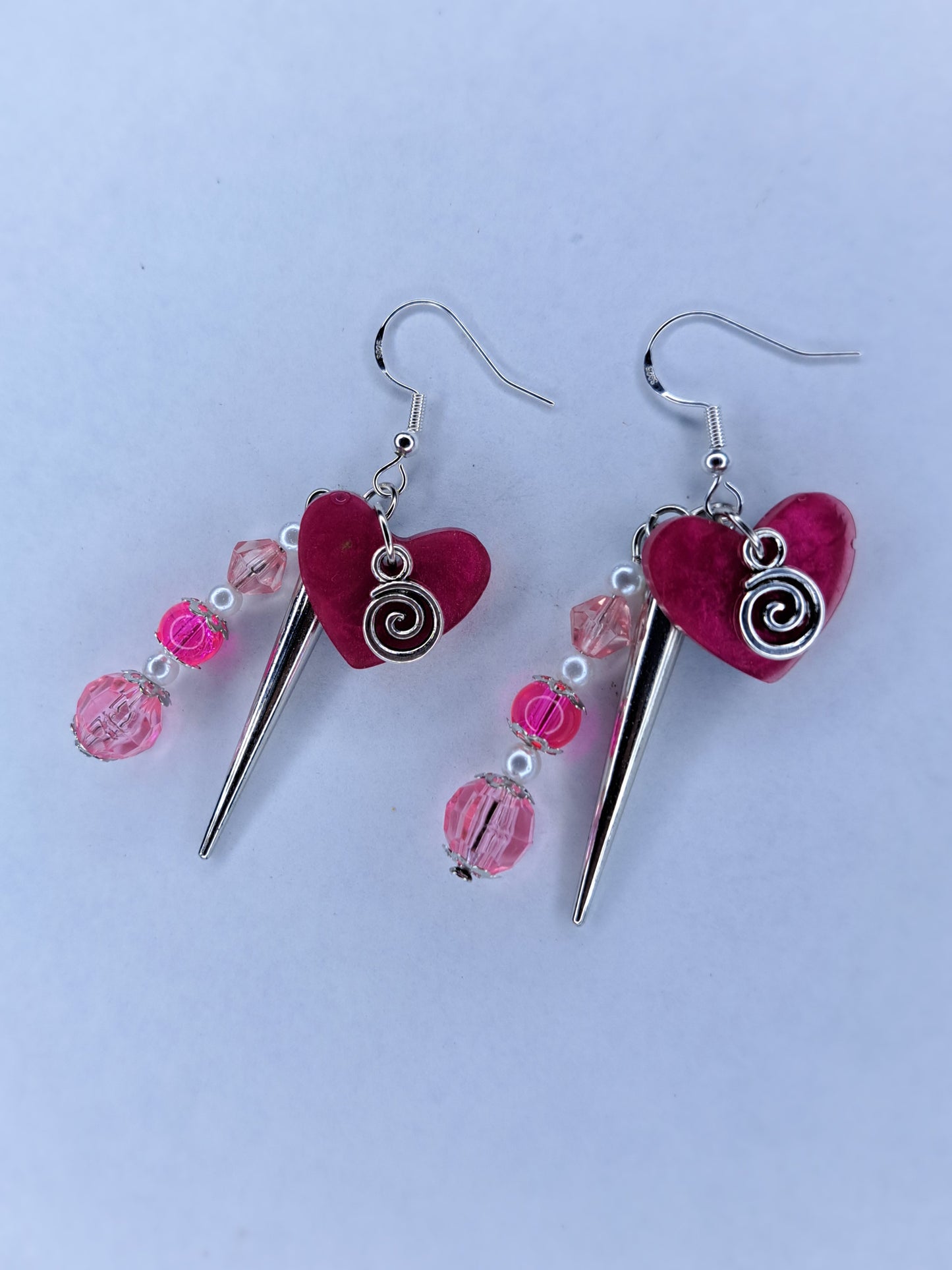Pink heart charm s925 sterling silver earrings