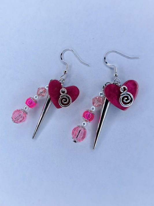 Pink heart charm s925 sterling silver earrings