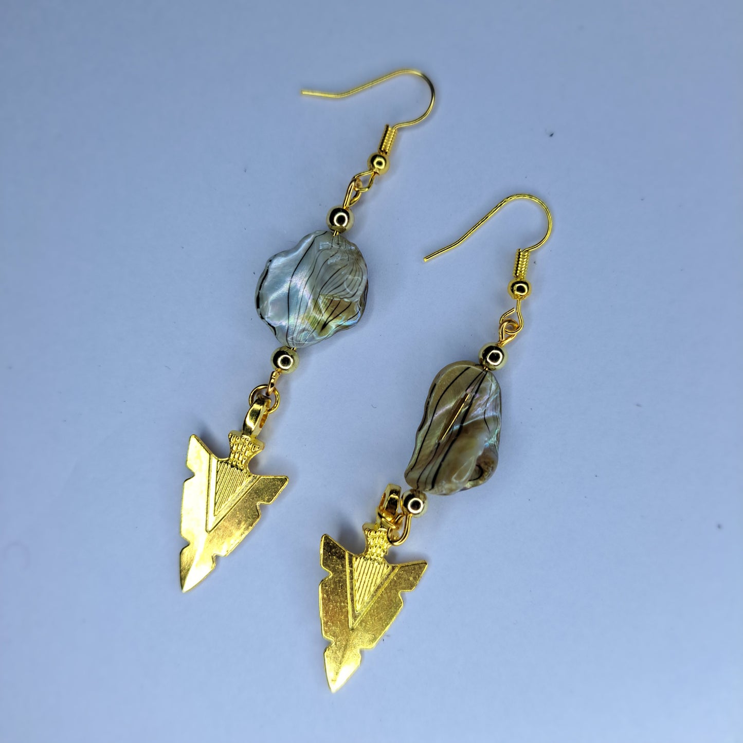 Mother of pearl golden arrow charm stainless steel earrings