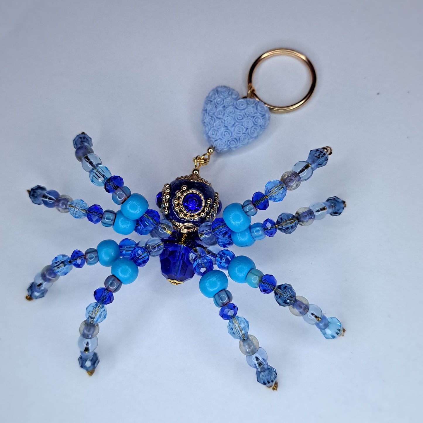 Blue and gold gem Beaded spider keychain