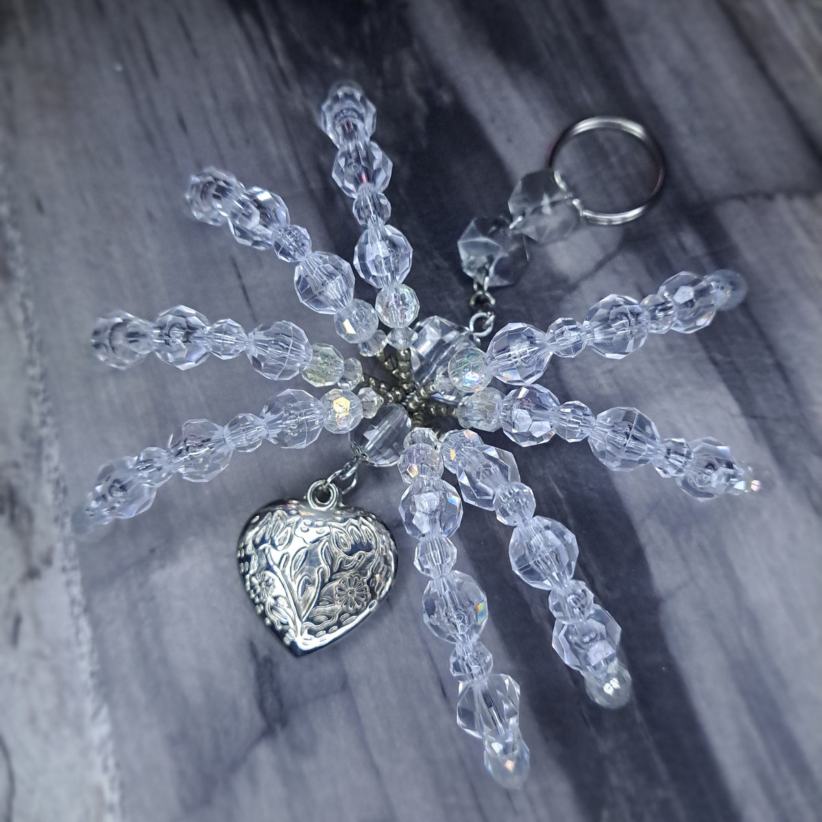 Clear Beaded spider keychain