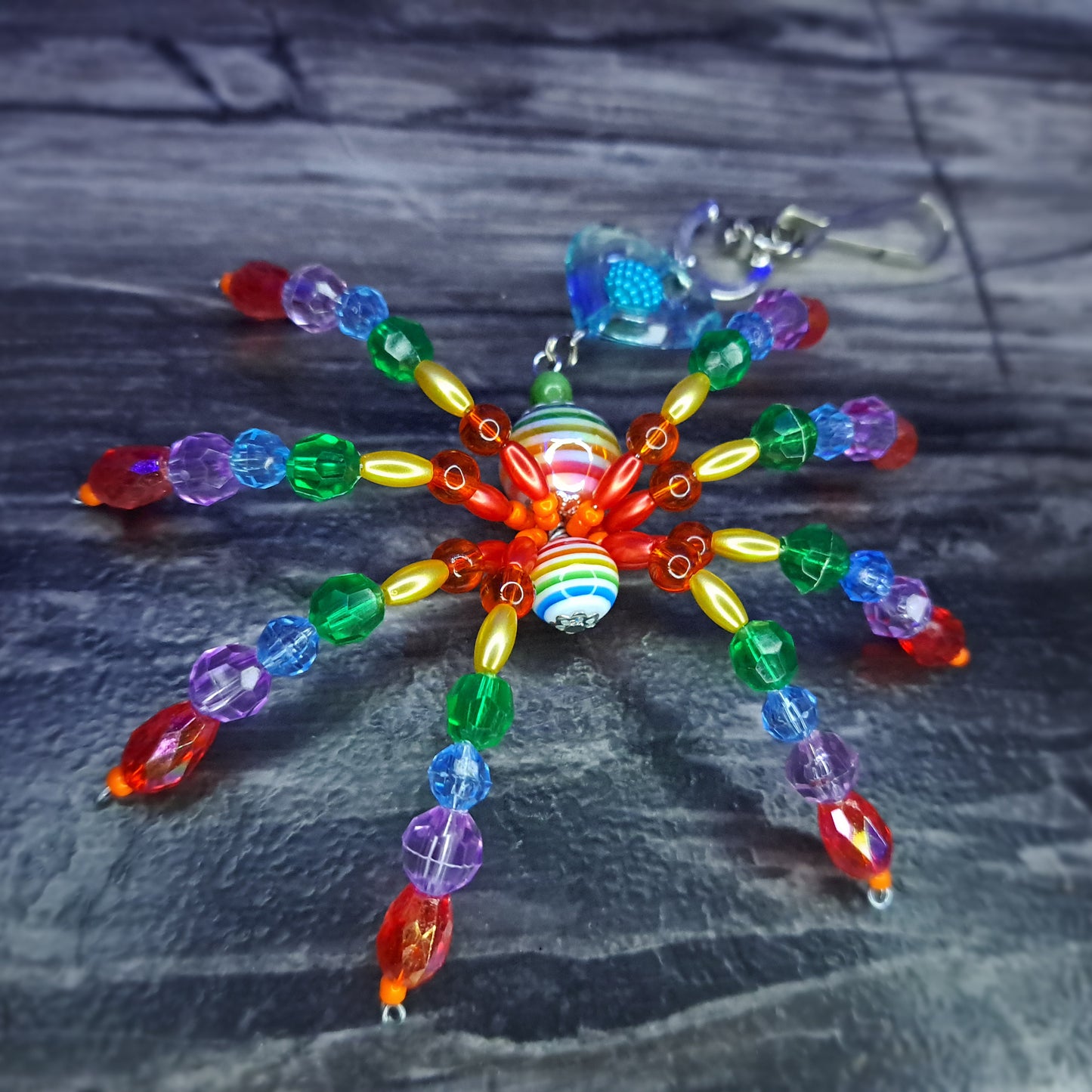 Rainbow Beaded spider keychain