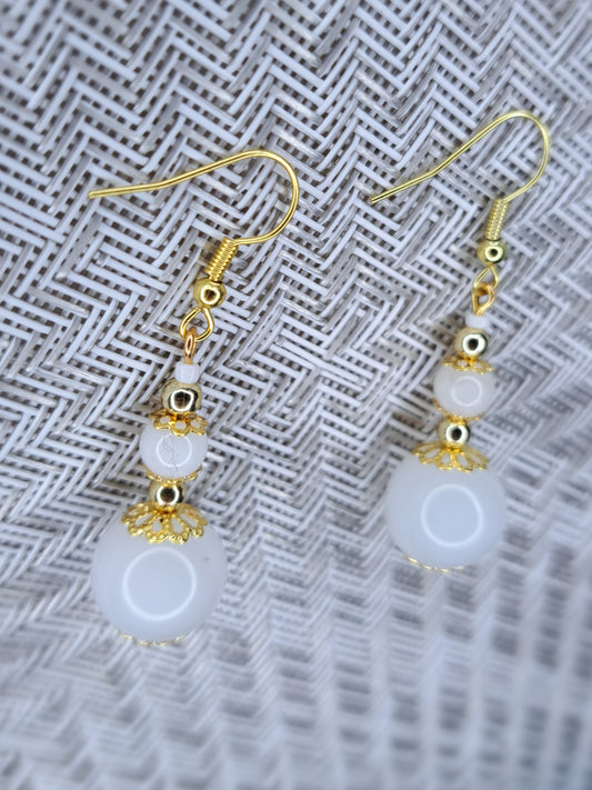 White & gold stainless steel earrings