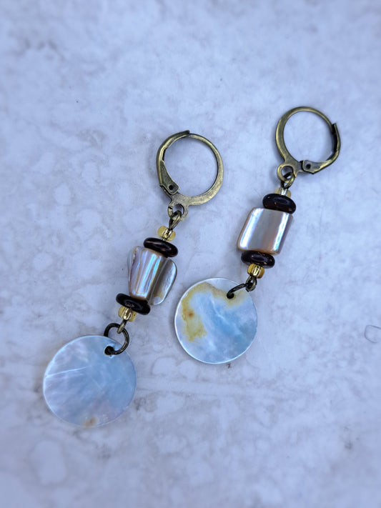 Pearl gold tone stainless steel earrings