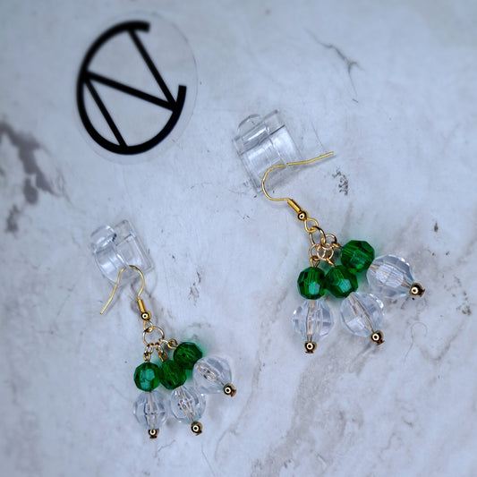Green and Clear Beaded Dangle Earrings – Stainless Steel Hooks