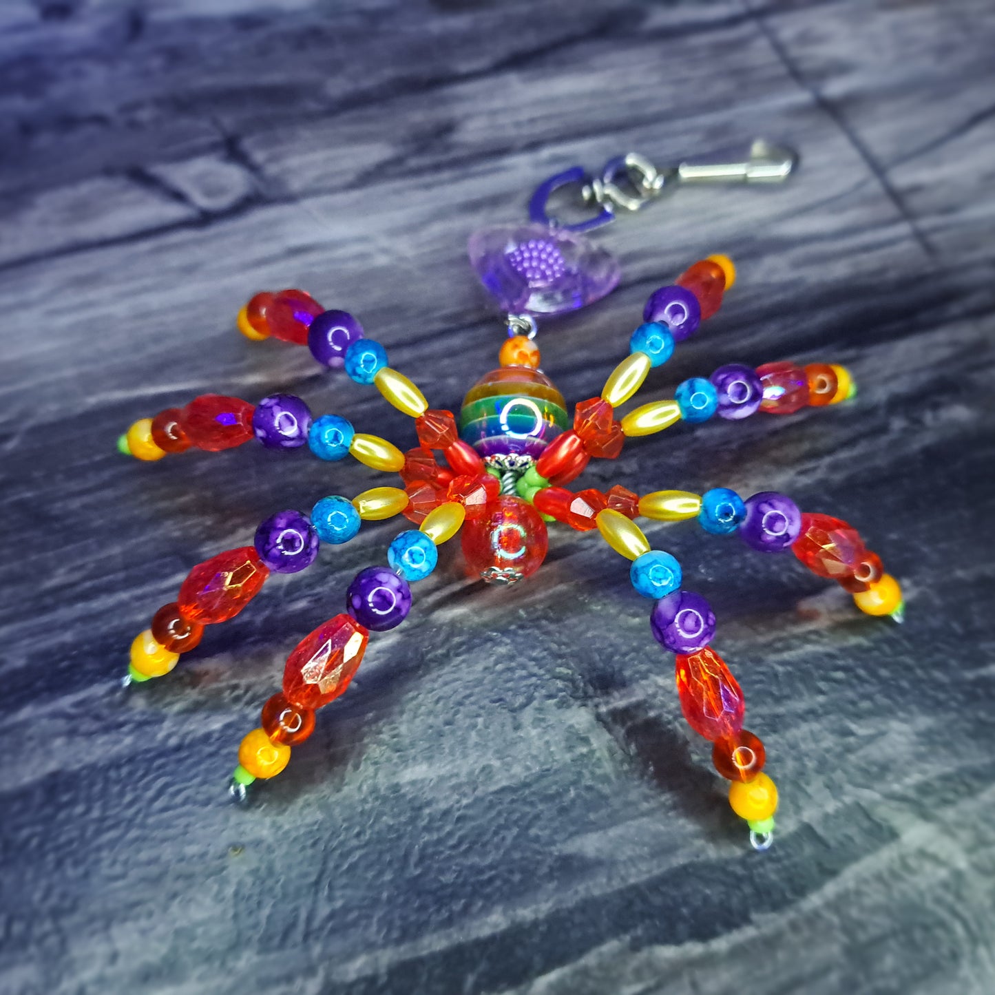 Rainbow Beaded spider keychain