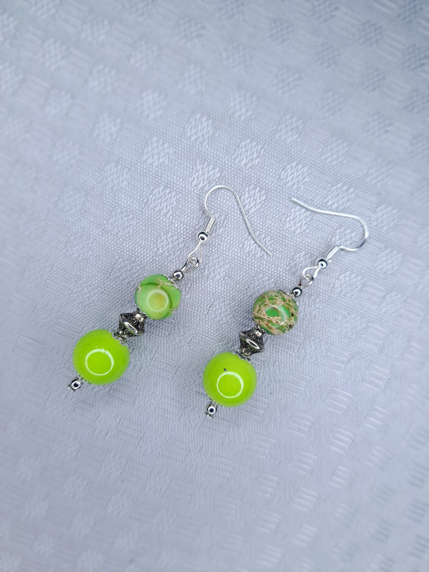 Green & silver stainless stainless earrings