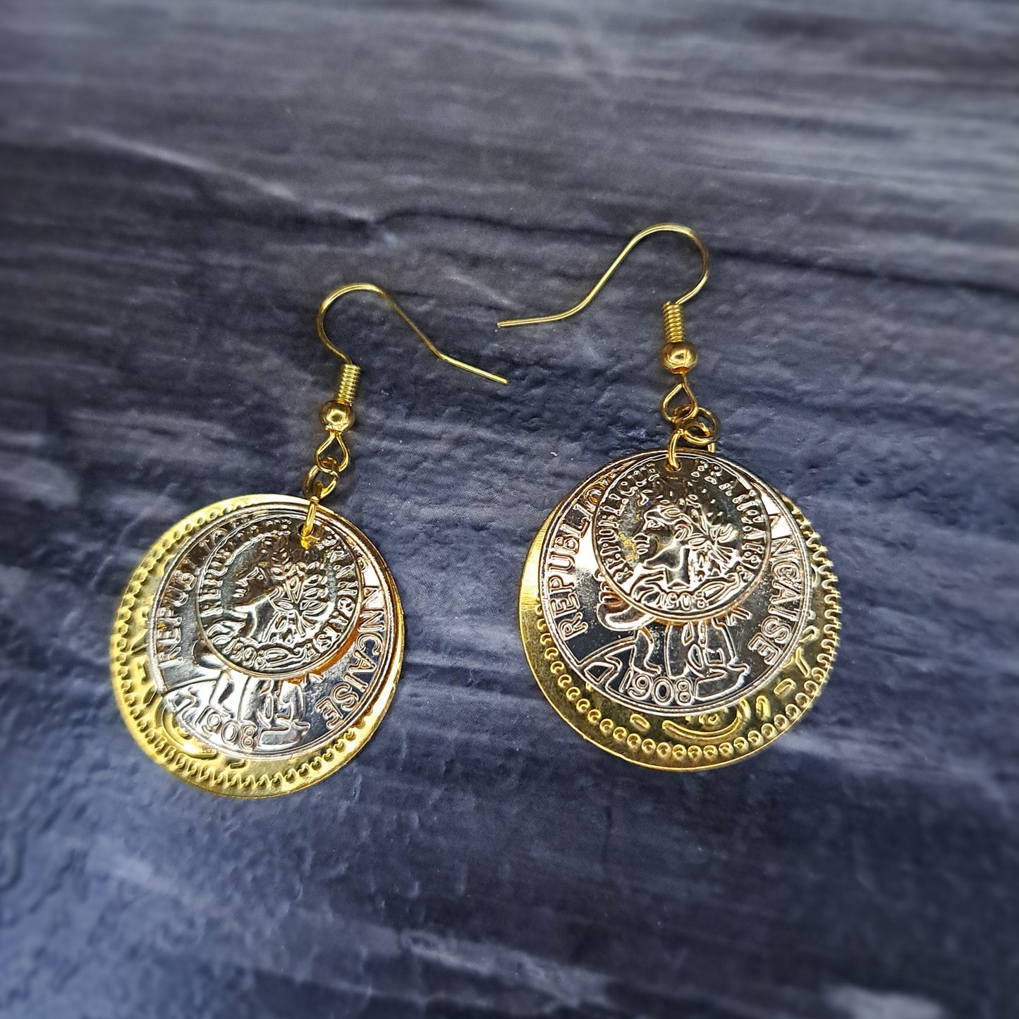 Gold coin stainless steel earrings
