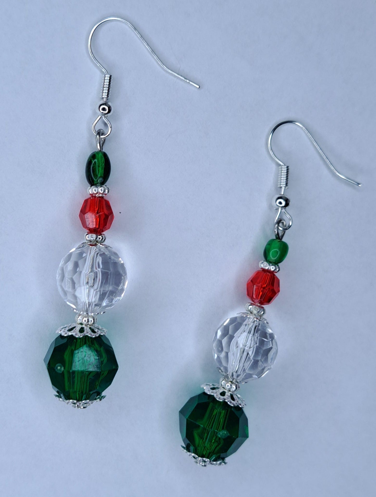 Green and red beaded stainless steel earrings