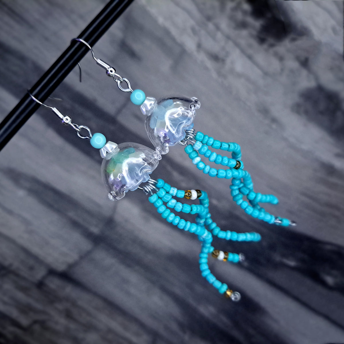 Turquoise jellyfish stainless steel earrings
