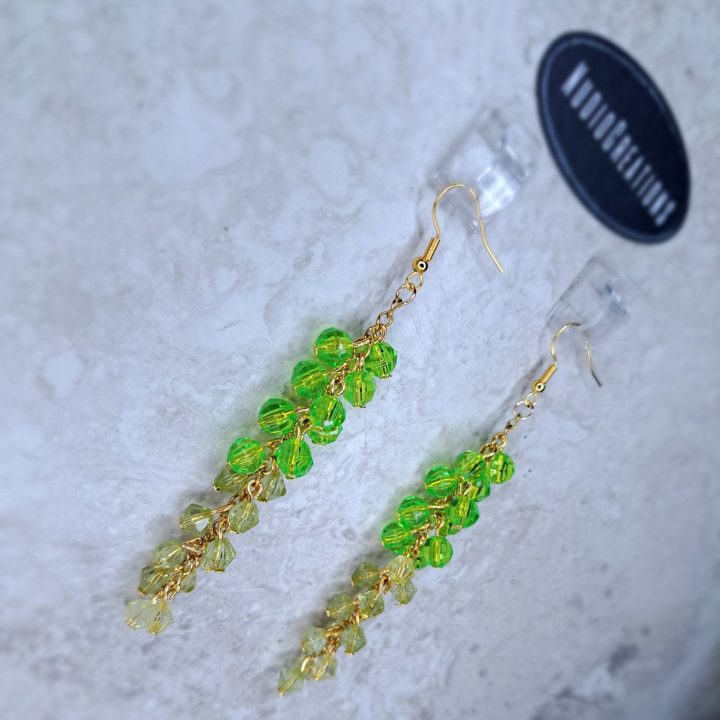 Green and Yellow Beaded Dangle Earrings
