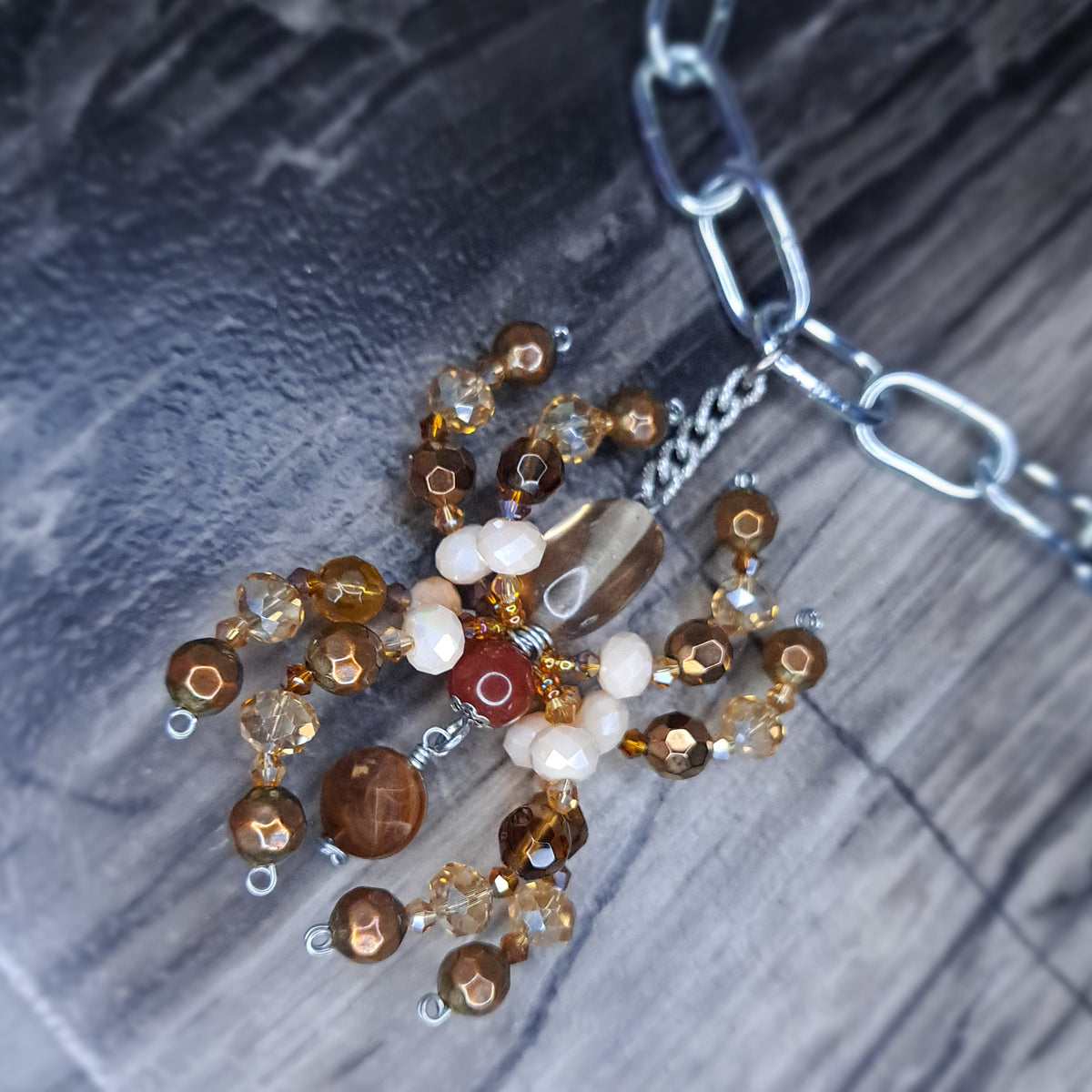 Brown and tan spider stainless steel chain choker