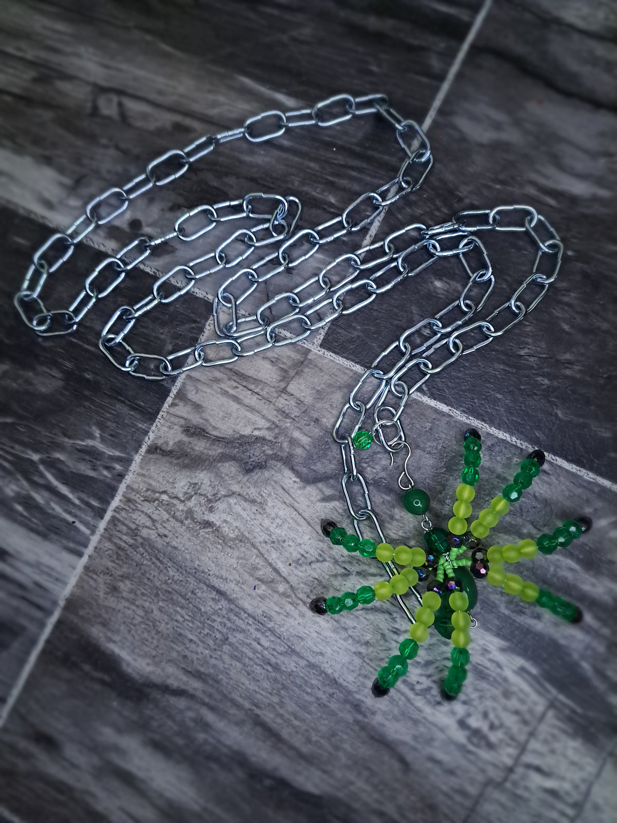 Green Beaded spider body chain 5ft