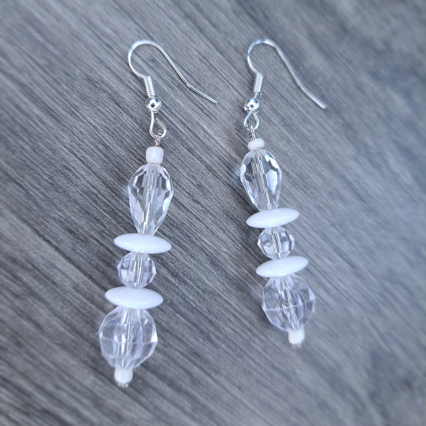 white Beaded stainless steel earrings