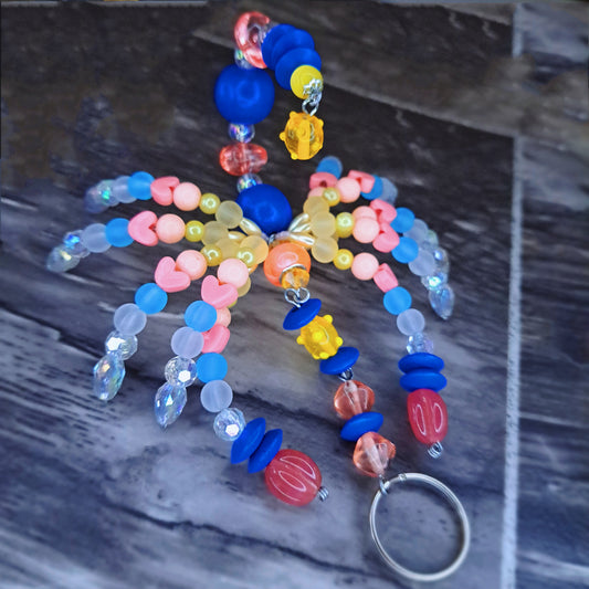 Blue, pink, yellow and white Beaded scorpion keychain