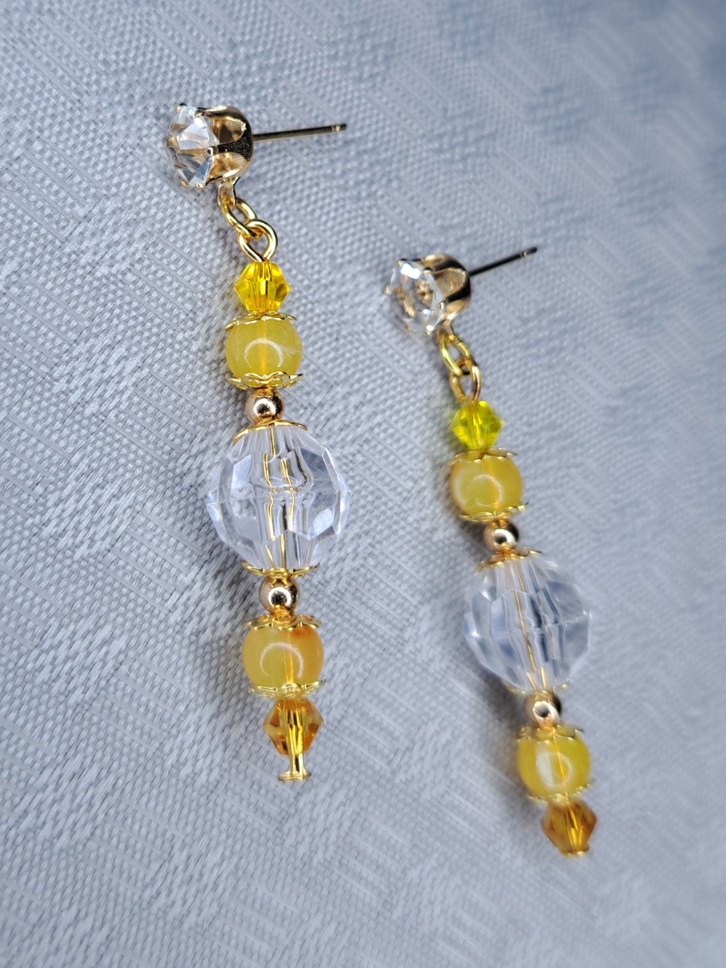 Gold & yellow stainless steel beaded dangle earrings