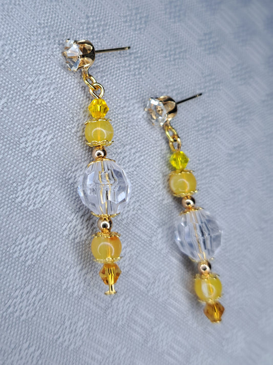 Gold & yellow stainless steel beaded dangle earrings