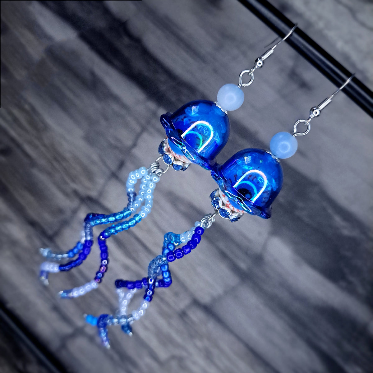 Blue Eyeball jellyfish stainless steel earrings
