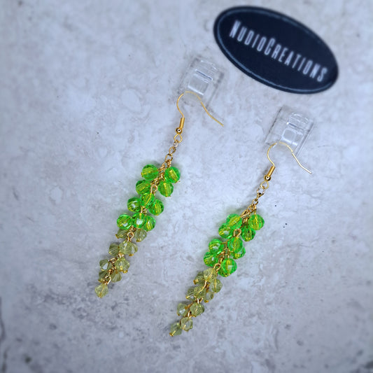 Green and Yellow Beaded Dangle Earrings