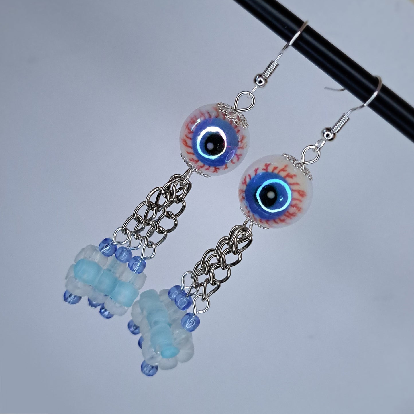 Blue eyeball stainless steel earring
