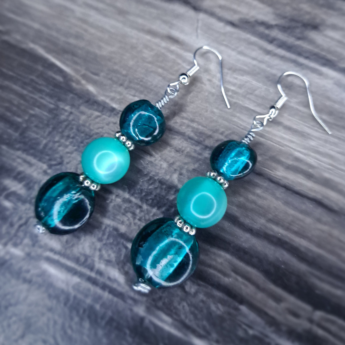 Blue beaded stainless steel earrings