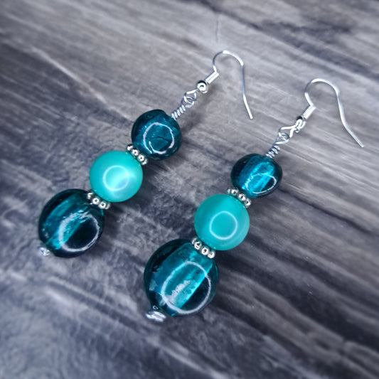 Blue beaded stainless steel earrings