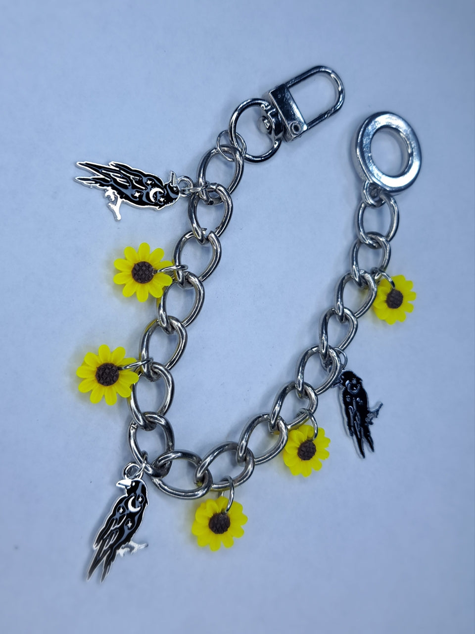 Crow sunflower Silver stainless steel charm bracelet