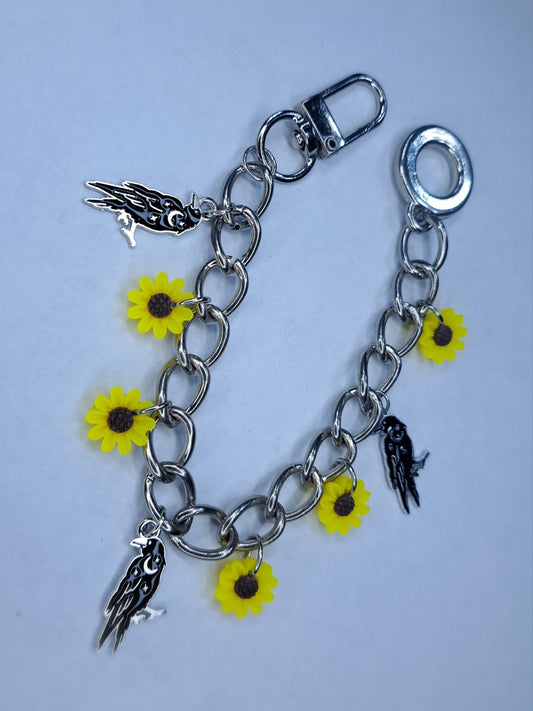 Crow sunflower Silver stainless steel charm bracelet