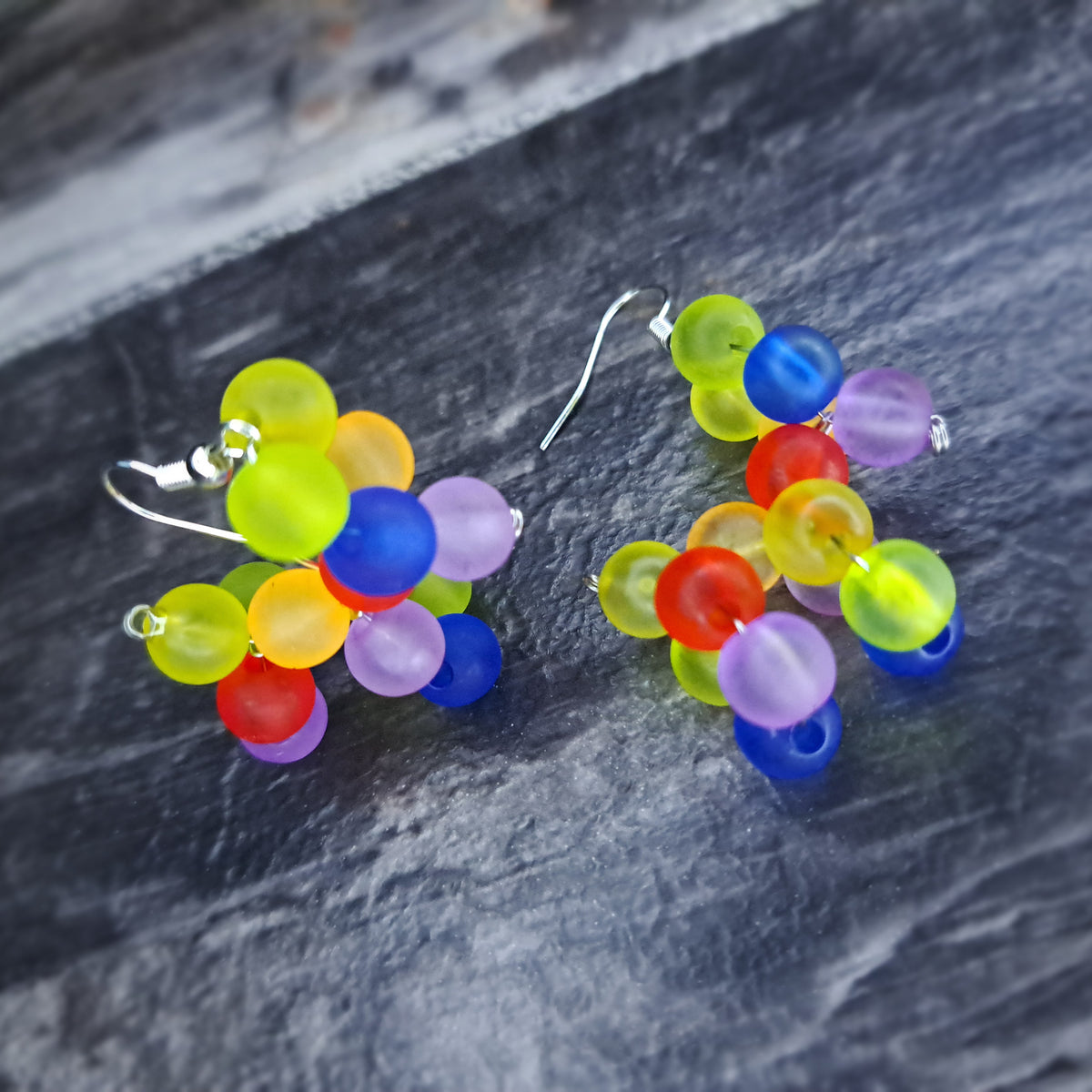 Rainbow balloon dog earrings
