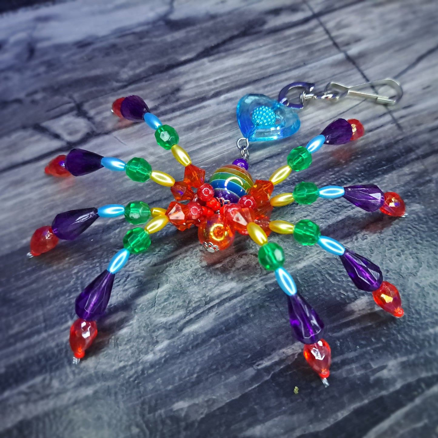 Rainbow Beaded spider keychain