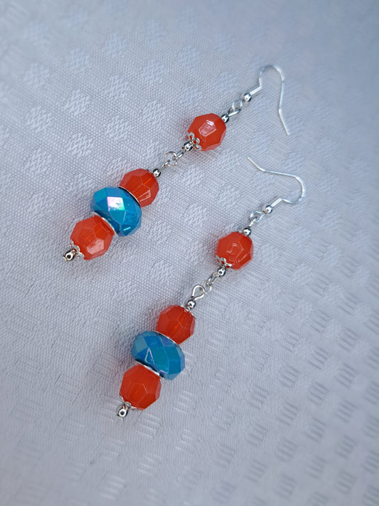 Orange and blue dangle earrings