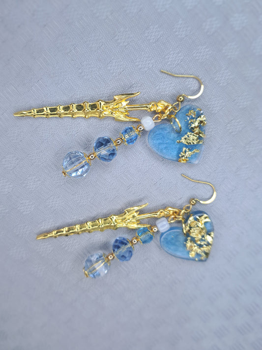 Blue charm s925 gold plated sterling silver earrings