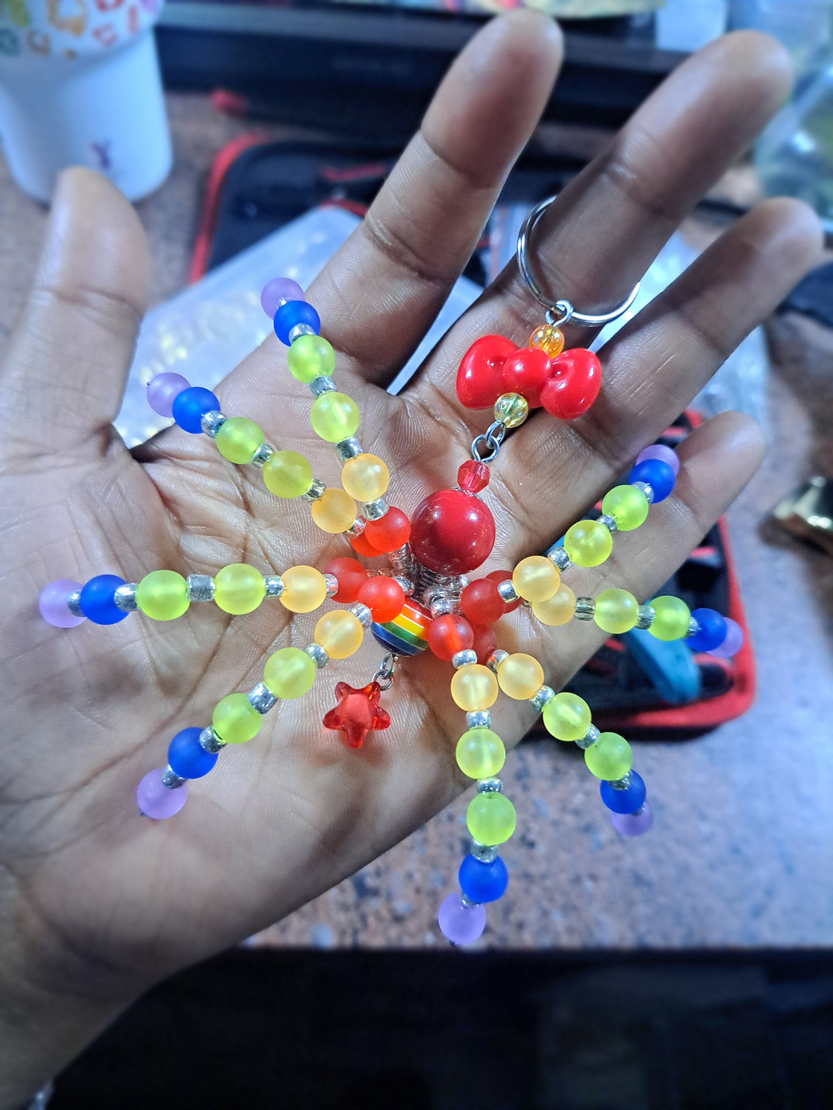Custom Beaded spider keychain & 2 pair of earrings
