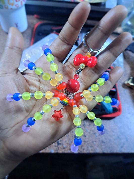 Custom Beaded spider keychain & 2 pair of earrings