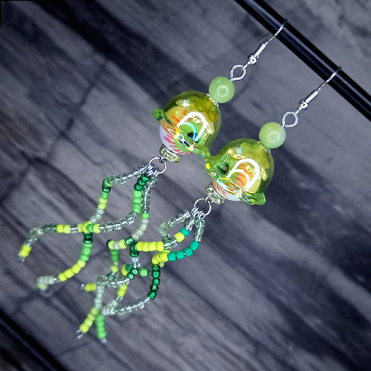 Green Eyeball jellyfish stainless steel earrings