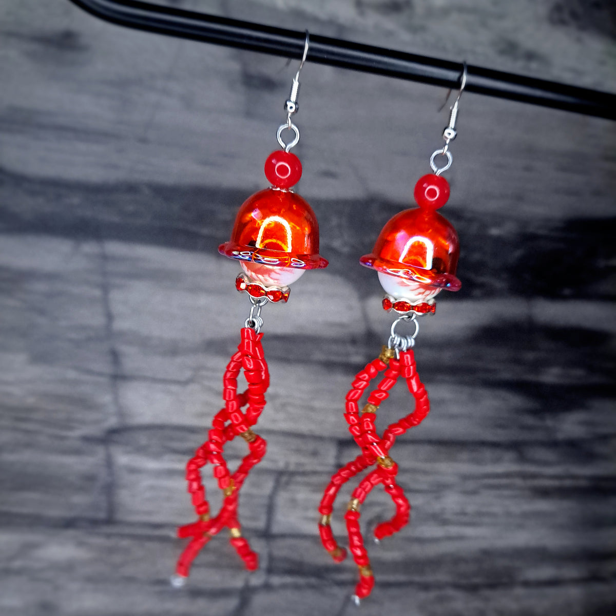 Red Eyeball jellyfish stainless steel earrings