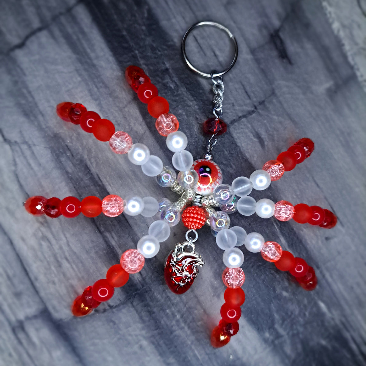 Red eyeball Beaded spider keychain