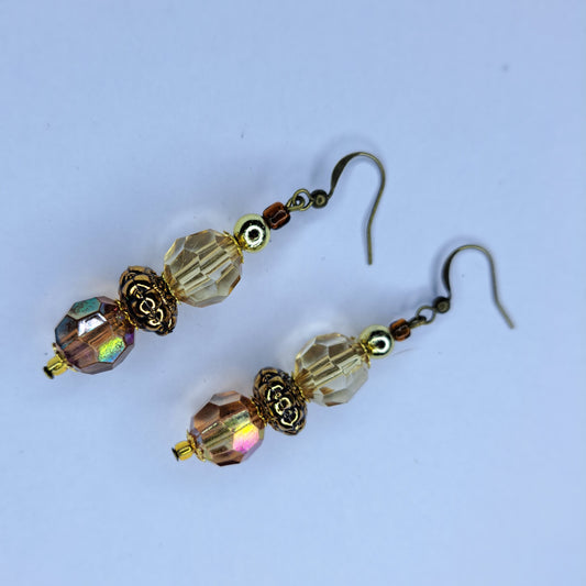 Amber beaded bronze earrings